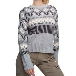Kari Traa Molster Knit Sweater gray pink fair isle thick knit size medium